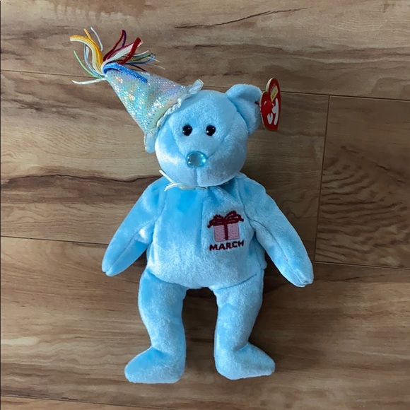 Ty Beanie Baby March Teddy Happy Birthday Bear